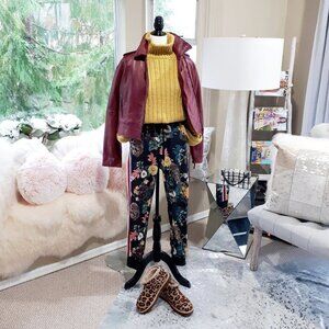 NWT Bod & Christensen faded bordeaux red moto cropped leather jacket, M